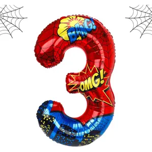 Spider Balloons Birthday Decorations, 40'' Spider Number 3 Balloon for 3rd Birthday Party Supplies