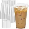 24 oz Iced Coffee Cups with Lids, Transparent Plastic Disposable Cups, No-Straw Reusable Design for Parties, Weddings, Events, Drinks