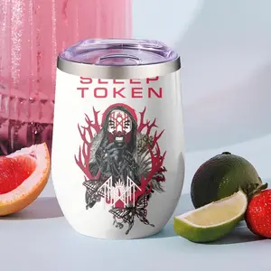 Band S-Sleep Token Vacuum Flasks 12oz Insulated Wine Quencher Tumbler with Lid - Double Wall Vacuum Stainless Steel Wine Glass and Coffee Mug - Thermal Cup for Champagne Cocktails Beer - Durable Travel Drinkware for Home Use