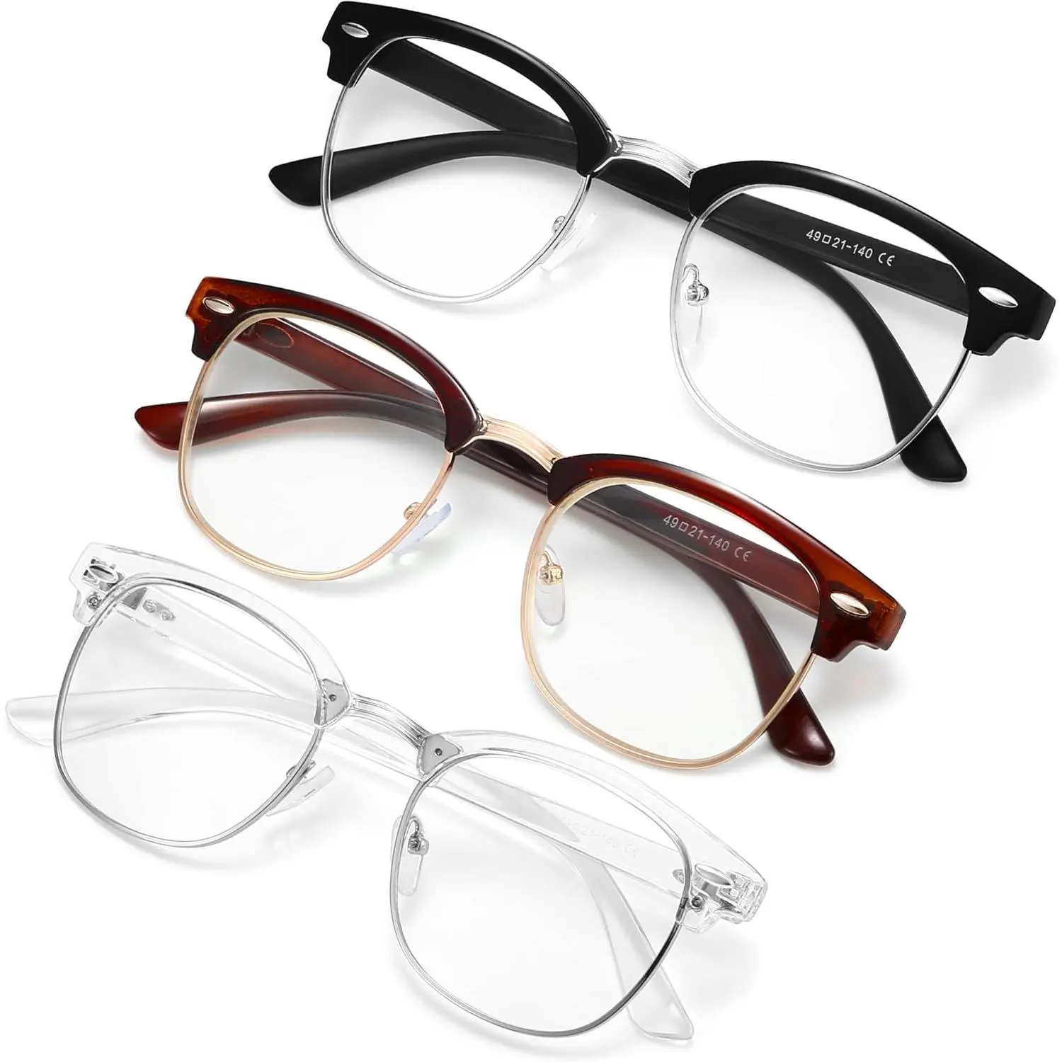 Fashion Blue Light Glasses for Women & Men, Mixed Material Metal Frames, Anti UV Non-Prescription Computer Eyewear, Computer Glasses, Anti Uv Eyeglasses, Accessory Non-Prescription Glasses