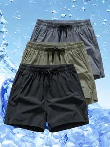 Men's Letter Print Drawstring Waist Shorts, Regular Fit Casual Loungewear Split Hem Pocket Shorts for Daily Wear, Men's Bottoms for All Seasons