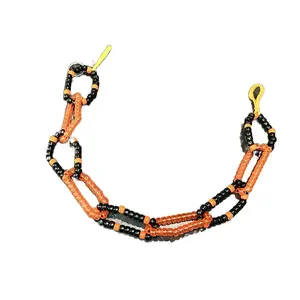 Kandi Orange and Black Chain Link Belt - Adjustable Design with Colorful Beads, Includes Clasp and Loop for Secure Fit
