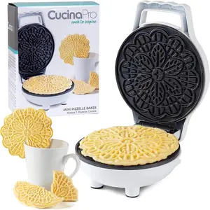 CucinaPro Pizzelle Maker - Polished Electric Baker Press Makes Two 5-Inch Cookies at once - Recipes Included