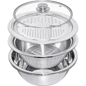 Stainless Steel Vegetable Chopper Bowl, Multifunctional Vegetable Cutter Bowl with Lid, Kitchen Vegetable Slicer, Kitchen Utensils & Gadgets, Kitchen Accessories