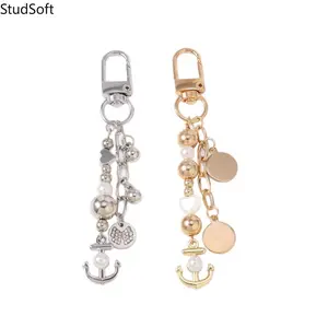 2026 New Luxury Pearl Beaded Keychain, Round Tag Anchor Key Ring, Fashion Bag Charm Pendant