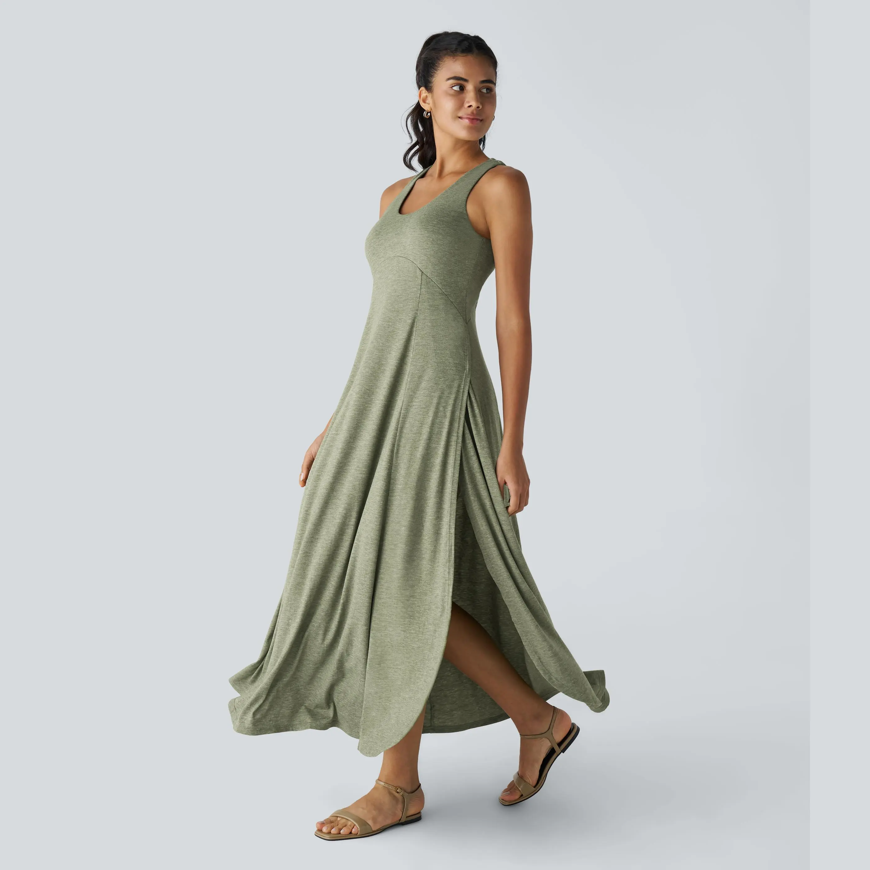 Halara U Neck Backless Split Flowy Maxi Casual Tank Dress Halara U Neck Backless Split Flowy Maxi Casual Tank Dress