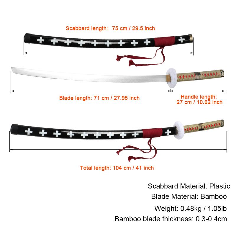 Anime Bamboo Wooden Roronoa Zoro Sword Cosplay Death Surgeon Trafalgar Law 41 Inches Cosplay with Belt Holder Stand Display for Halloween Role Playing Cosplay Collection Decoration
