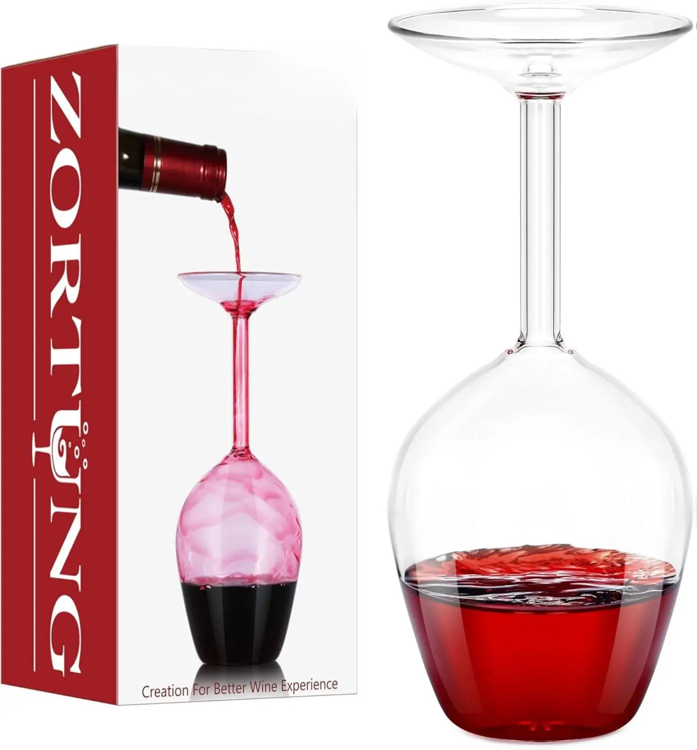 Upside Down Wine Glass 14 Fl Oz Unique Funny Handmade 100% Lead-Free Heat-Resistant Glass Gift for Women Men Birthday Holidays Party Wedding 14oz