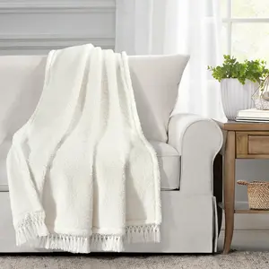 Lush Decor Sherpa Tassel Fringe Throw - Soft Material, Perfect for Blankets and Cushions, Ideal for Comfort and Cuddling