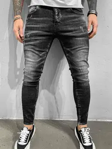 SRETOUU Streetwear Men's Distressed Black Skinny Stretch Jeans Men Slim Fit, Ripped Details, Premium Denim Fabric, Menswear Classic