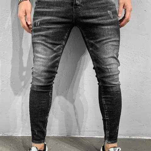 SRETOUU Streetwear Men's Distressed Black Skinny Stretch Jeans Men Slim Fit, Ripped Details, Premium Denim Fabric, Menswear Classic