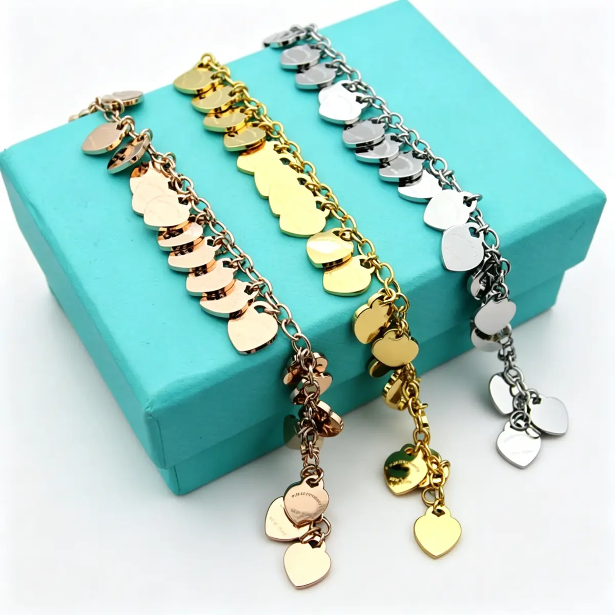 Heart Charm Bracelet for Women, Minimalist Dangle Hearts on a Thick Link Chain, Adjustable and Stackable Daily Wrist Jewelry Gift, Adjustable Charm Bracelet, Heart Shaped Bracelet