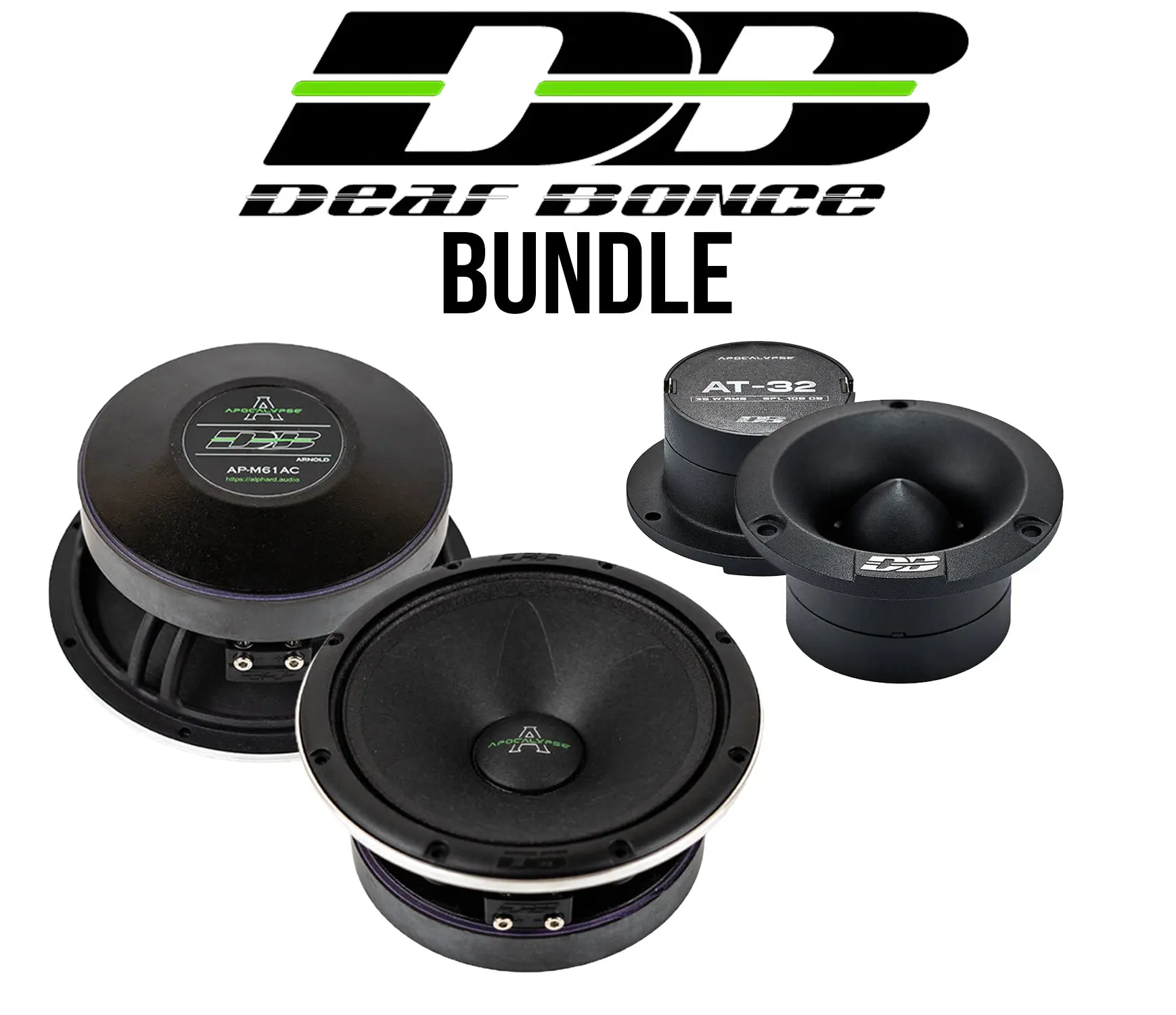 Deaf Bonce Apocalypse Car Speaker Package - AP-M61AC 6.5" Mid-Range Loudspeaker Pair, AT-32 Midrange Tweeter Pair for Automotive Stereo Upgrade