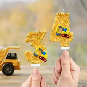 Excavator Design Number Candle, 1 Count Building Themed Cake Topper, Birthday Party Decoration Supplies, Small Gifts, Ornaments