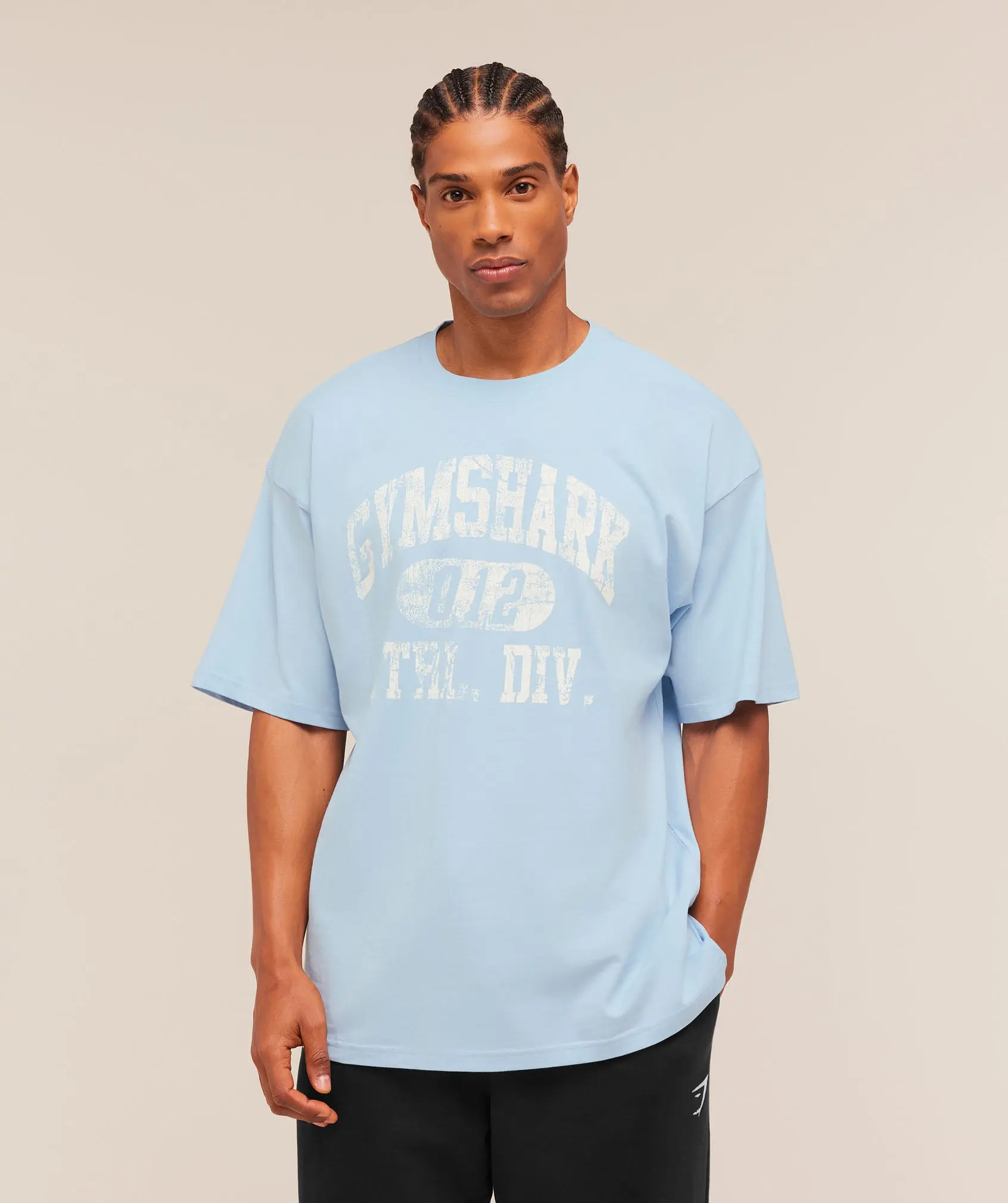 Gymshark Athletic Division Graphic Oversized T-Shirt – Chilled Blue Cotton Gym Tee
