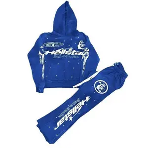Loose-fitting hooded unisex sports sweatshirt two-piece set, available in multiple colors.