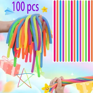 100 PCS Mini Stretchy Noodle Fidget Toys - Calming Sensory Strings for Relax, Mixed Colors - Perfect Christmas & Halloween Gift