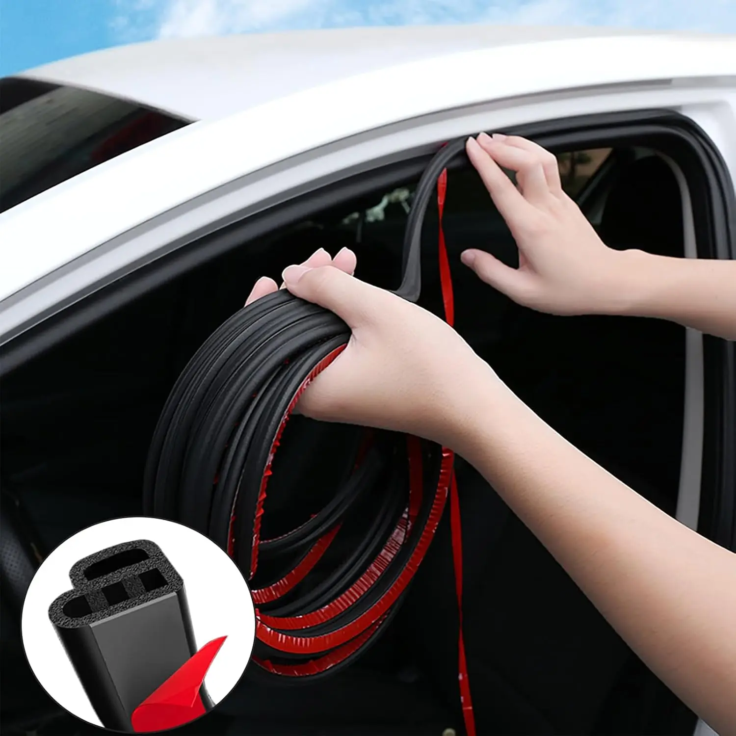 summerfinds Car sealing strip: 32.8 feet / 52.49 feet.Double-layer L-shaped universal car soundproof, waterproof and dustproof strip.Waterproof Car Door Protector