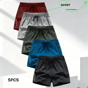 Five piece men's drawstring zipper shorts set, featuring a casual sports style, suitable for various outfits. The drawstring design fits snugly, while the zipper pockets are practical and convenient. The fabric is lightweight and breathable, making it per