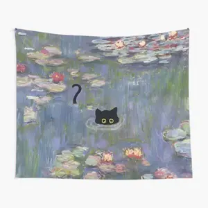 Cat Monet Waterlily Tapestry for Bedroom, College Dorm and Home Decor 60"x40", Funny Meme Wall Tapestries for Boy Girl Birthday Gifts Cotton Lightweight