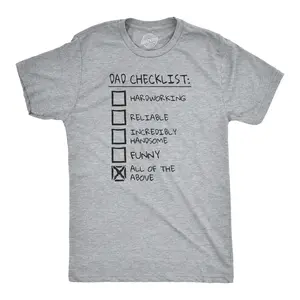 Mens Dad Checklist T Shirt Funny Fathers Day Tee Dad Gift Ideas Mens Funny T Shirts Cool Vintage Fashion T-Shirt Gift Classic Menswear Dad Joke Apparel for Men Novelty Tees for Guys Light Grey