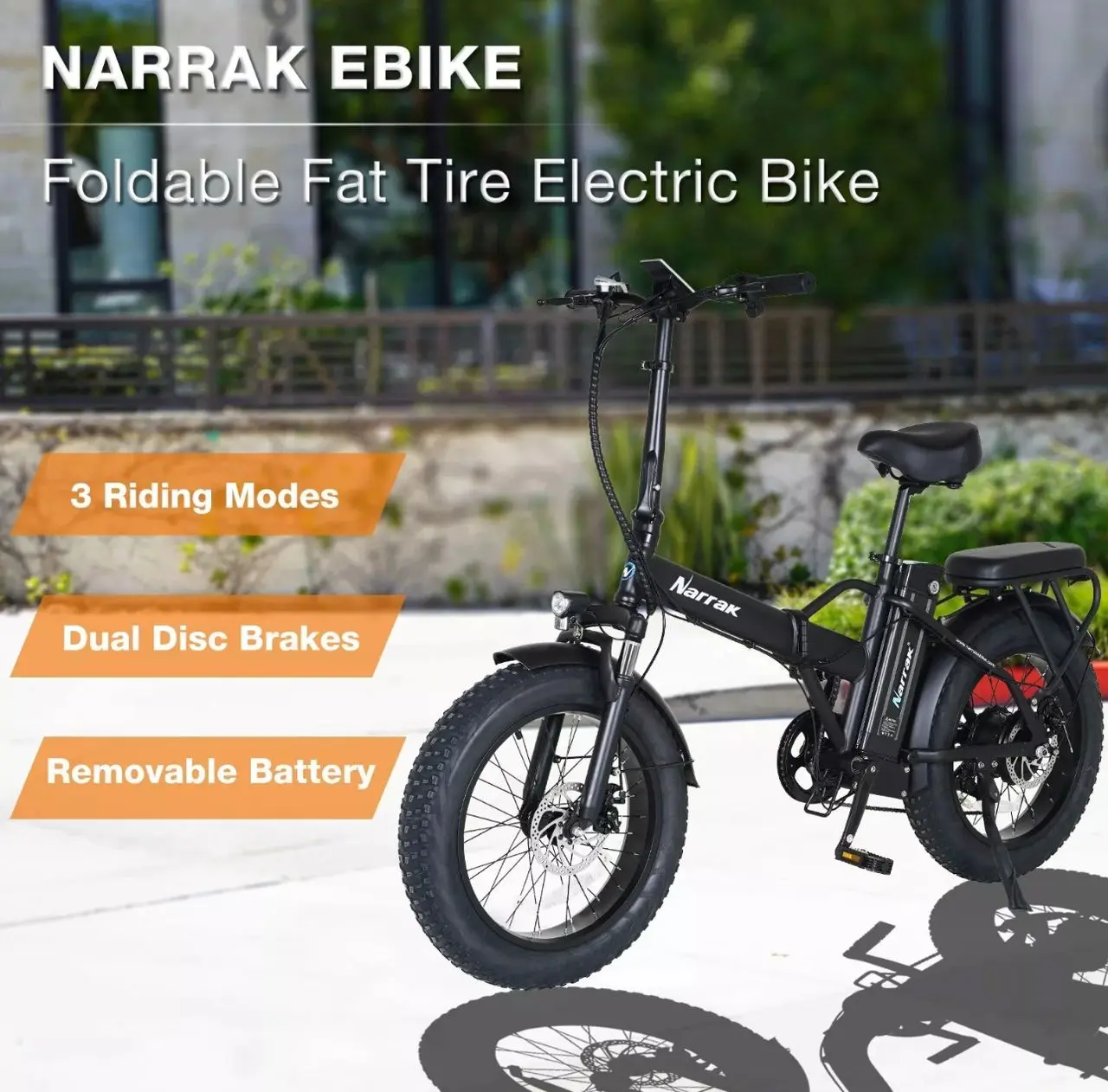 Narrak Fat Tire 20" x 4.0 Folding Electric Bike 48V 13Ah 1100W Peak Power