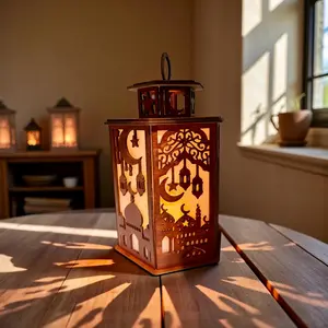 Hand Painted Wooden Lantern Tealight Holder 10.5 Inch