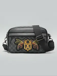 Men's Bee Embroidery Crossbody Bag, Fashionable PVC Crossbody Bag for Daily Used, Casual Trendy Versatile High-quality Daily Commuting Bag