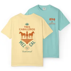 TRES CABALLEROS MEZCAL - Mezcal, Tequila Casual Cotton Fabric Menswear T-Shirt - Soft Comfort Colors Graphic Tee