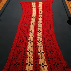 Crochet Table Runner dresser scarf Decorative Handknit 52"x21" Red White