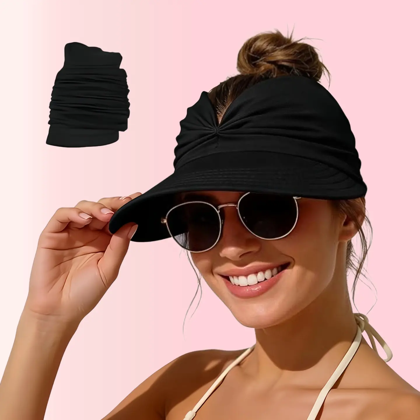 Women's Wide Brim Sun Visor Hat with High Ponytail Hole • UPF 50+ UV Protection Adjustable Beach & Golf Summer Hat, Birthday Gift for Her