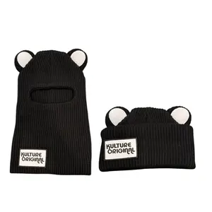 Panda Ski Mask/Beanie - Black Design with White Ear Covers, "KULTURE ORIGINAL" Label