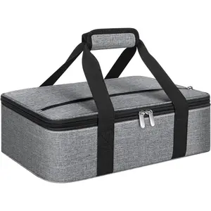 Portable Insulated Casserole Carrier for Hot or Cold Food, Warmer Cooler Lasagna Lunch Bag for Potluck Parties, Fits 9"x13" Baking Dish, Grey