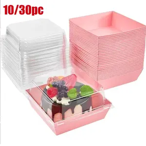 10/30pcs Paper Baking Boxes with Transparent Lids, Premium Cake Box, Portable Food Containers, Ideal for Cookies, Sandwiches, Cakes, Parties, Halloween