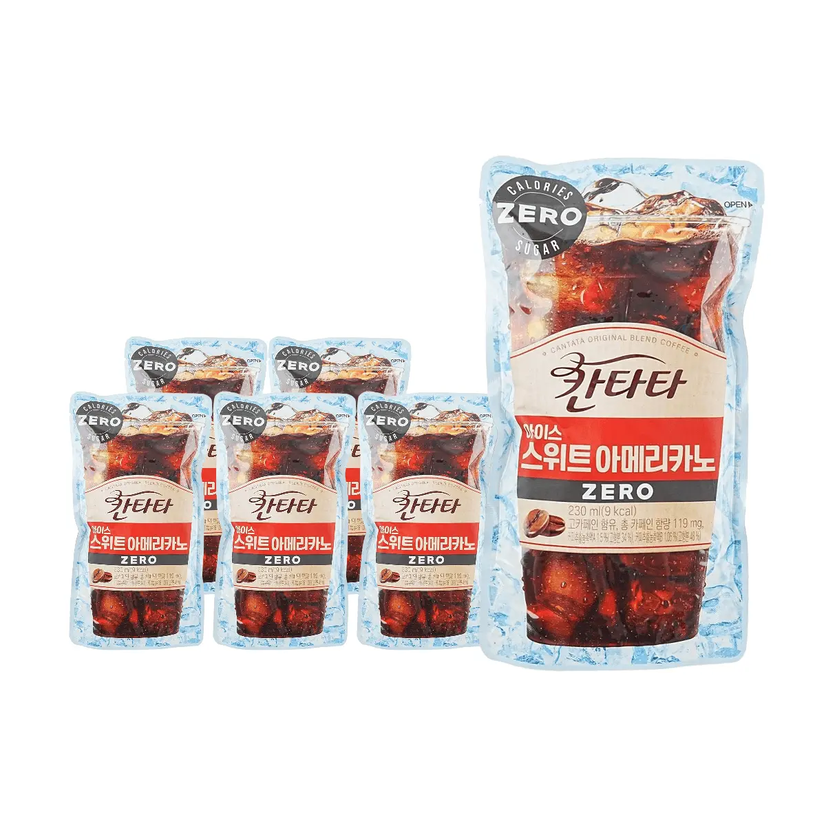 LOTTE Contata Zero Sugar Zero Fat Iced Americano Coffee Drink, 230ml x 6 Cans, Korean Convenience Store Style, Ready-to-Drink
