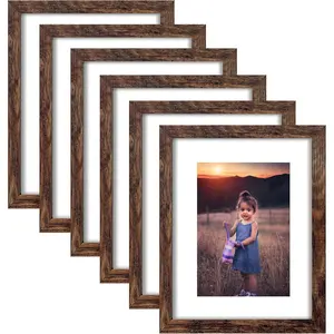 8x10 Picture Frame Rustic Brown  Set of 6,Display Pictures 5x7 with Mat or 8x10 Without Mat,Multi Photo Frames Collage for Wall or Tabletop Display