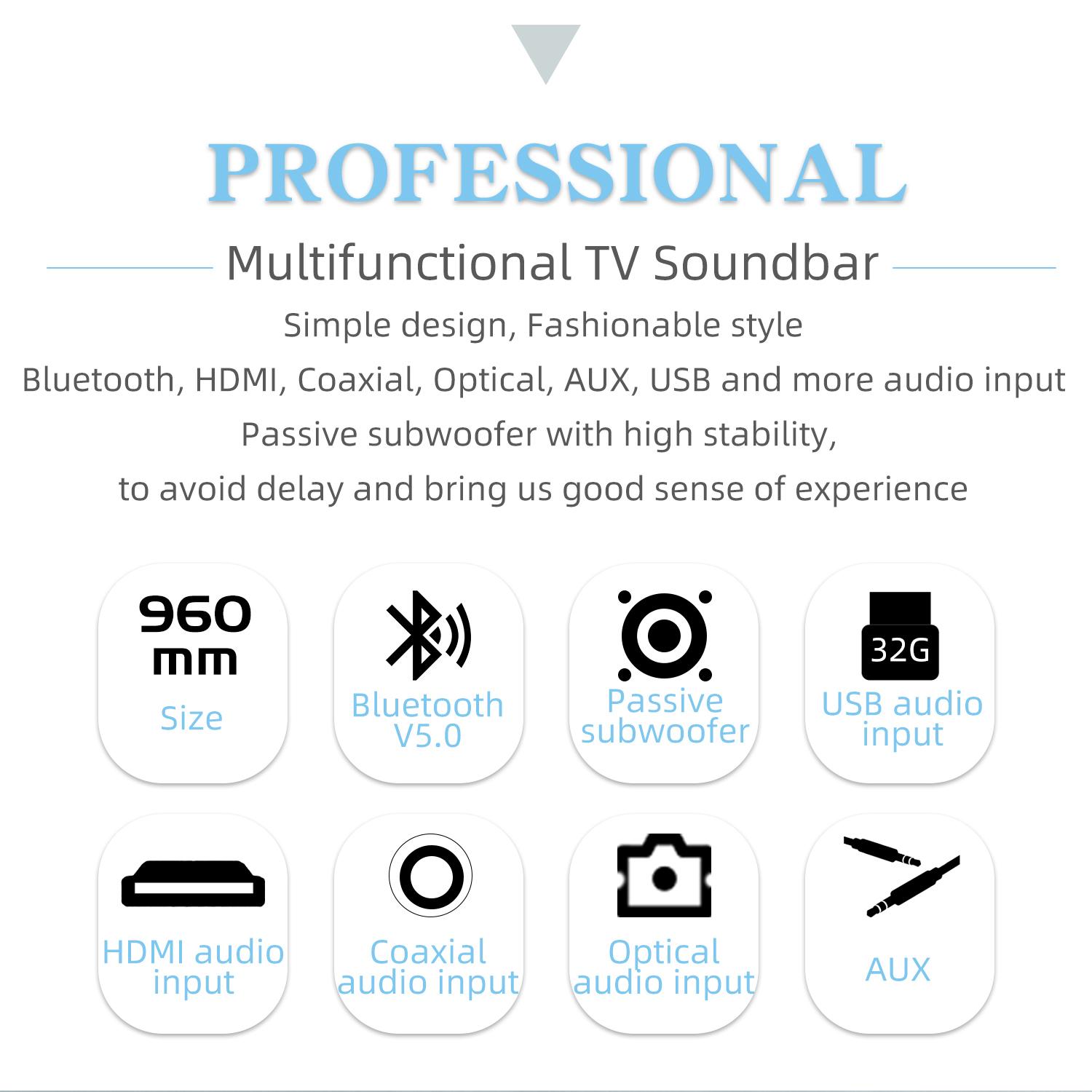 Bluetooth Soundbar With Subwoofer, 2.1 Heavy Bass Surround Sound System, TV Speaker, Home Theater Stereo, Bluetooth 5.0, AUX/USB/Optical/HD(ARC) Connection
