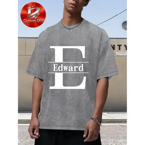 Custom Split Monogram Name Initial Vintage Washed T-Shirt 6 Colors Personalized Tee, Men's and Women's 100% Cotton Custom Wash Shirts with Personalized Designs and Print Your Photos, Customized