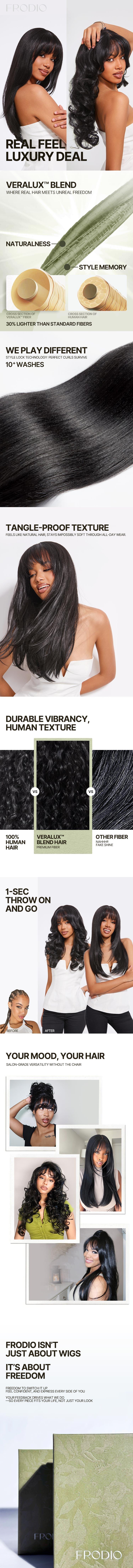 [Blend] Frodio Veralux™ Blend Human Hair Glueless Pre-Cut Lace Wig Straight Layered Cut/Wavy Wig with Bangs Curtain Bang Wig with Realistic Scalp