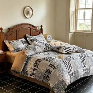 Fashionable Bohemian-style patchwork bedding set (2/3 counts ), without filling; vintage geometric print duvet cover; soft and breathable bedding for the bedroom; made of polyester; all-season home textiles