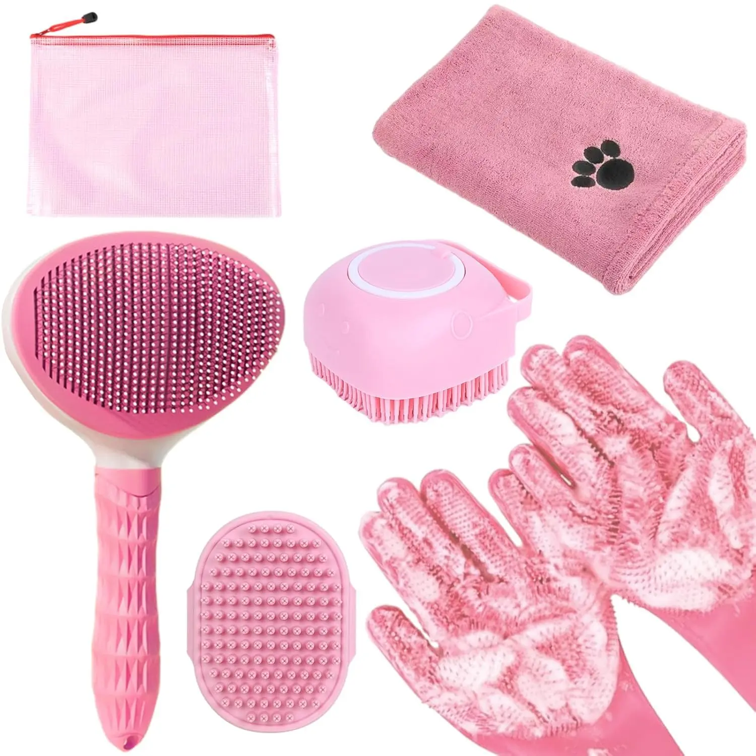 6-Piece Pet Grooming Bathing Bundle, Easy-to-Use Grooming Supplies - Glove Brush, Slicker Brush, Towel - Streamlines Dog Washing, Supports Healthy Coats & Bonding Time