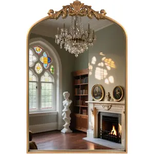 Wall Mirror Window Decorative Traditional  Ornate Baroque Mirrors Antique Arched Farmhouse for Living Room Bedroom Entryway Bathroom Vanity (24 * 36 * 1.2, )