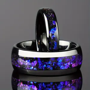 Orion Nebula His and Her Tungsten Wedding Matching Ring Set, 8mm & 4mm Band, Outer Space Couples Ring
