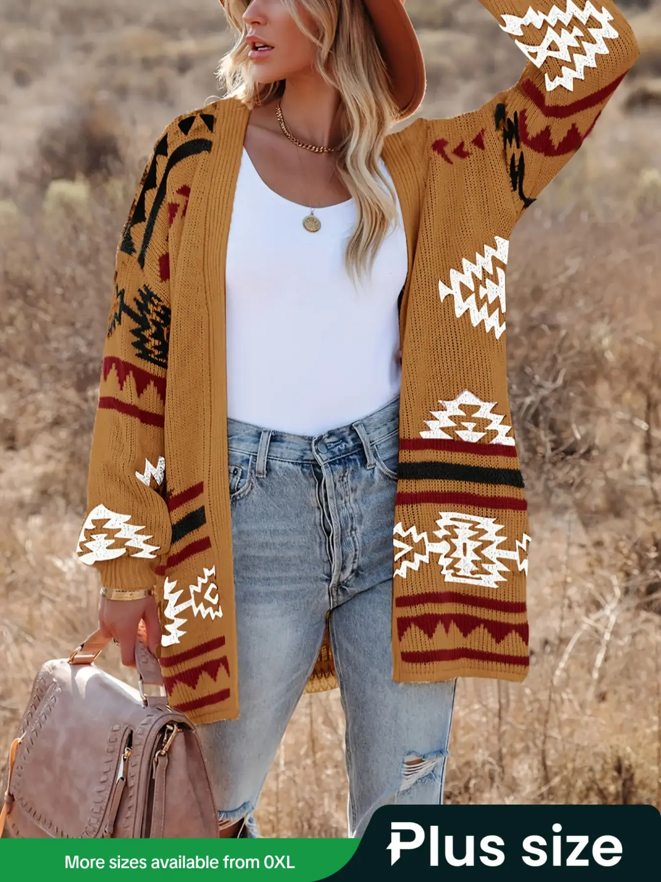 Women's Ethnic Style Colorblock Knit Cardigan Sweater, Streetwear Fall Winter Fashion, Casual Long Sleeve Pullover Top