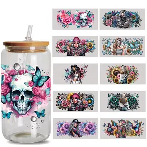 10 Sheets UV DTF Cup Wrap - Beautiful Girl UV DTF Cup Wraps for 16 oz Flowers UV DTF Decals Waterproof Stickers for Glass/Ceramics/Cups DIY Wood Crafts