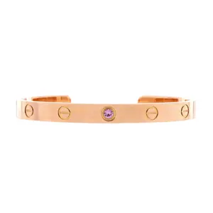 Pre-owned Cartier Love Cuff Bracelet 18K Rose Gold with Pink Sapphire by Rebag