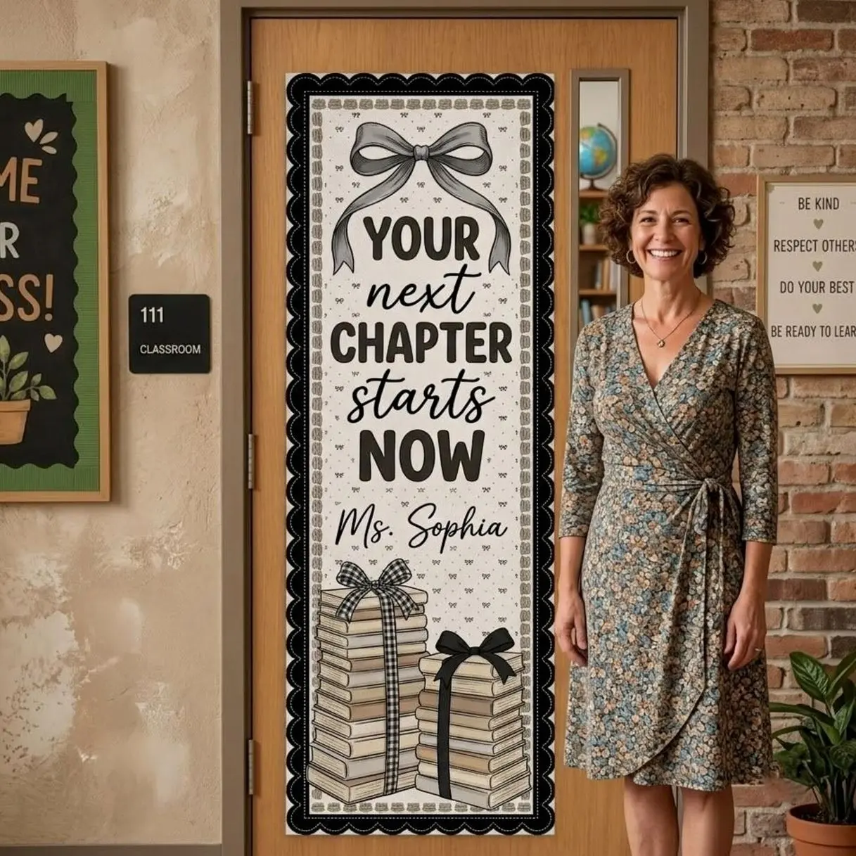 Personalized Teacher Linen Door Banner: Custom Name Classroom Tapestry, Back to School