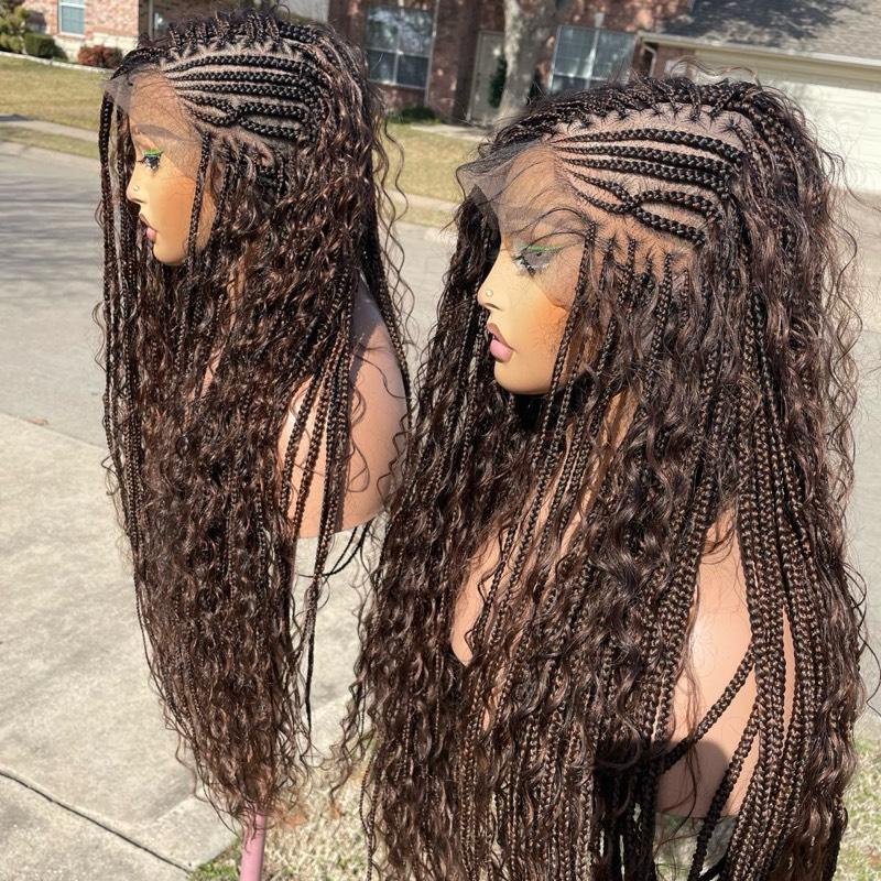 24 inches V flip cornrow  braids with boho (full lace) in brown