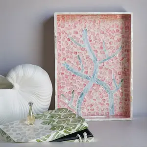 Luxury Handmade Conch Shell Tray Nordic Style Colorful Shell Square Coffee Dining Tea Tray Bathroom Storage Organizer