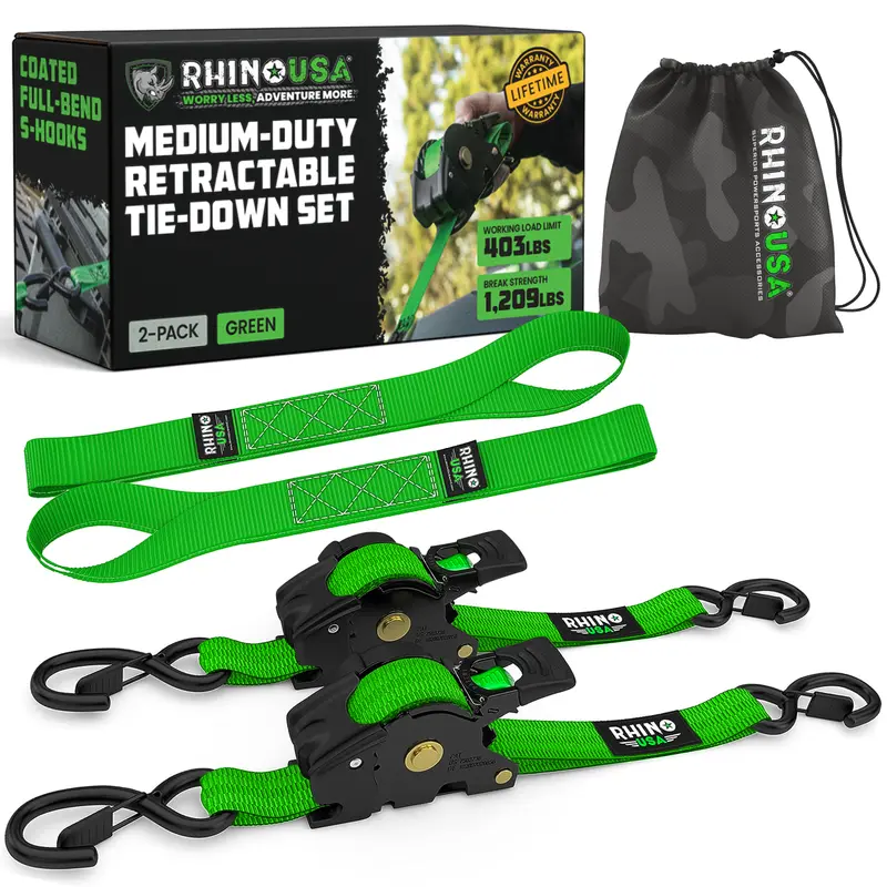 Rhino USA 1" x 10' Retractable Ratchet Straps (select 2 pack or 4 pack) - Medium Duty Self Retracting Tie Down Straps for Truck, Cargo Trailer 1